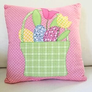 NANTUCKET Small Pillow Basket Flowers & Eggs Pink Green Yellow & Blue 10 x 10